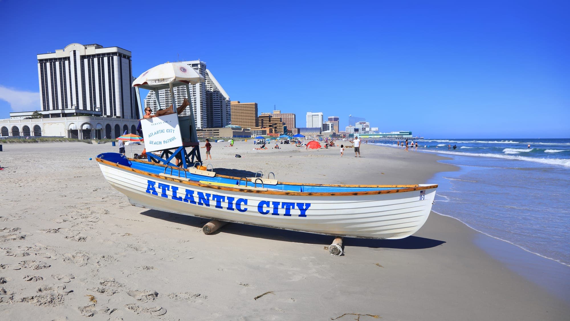 Atlantic City boardwalk and skyline along the New Jersey shore