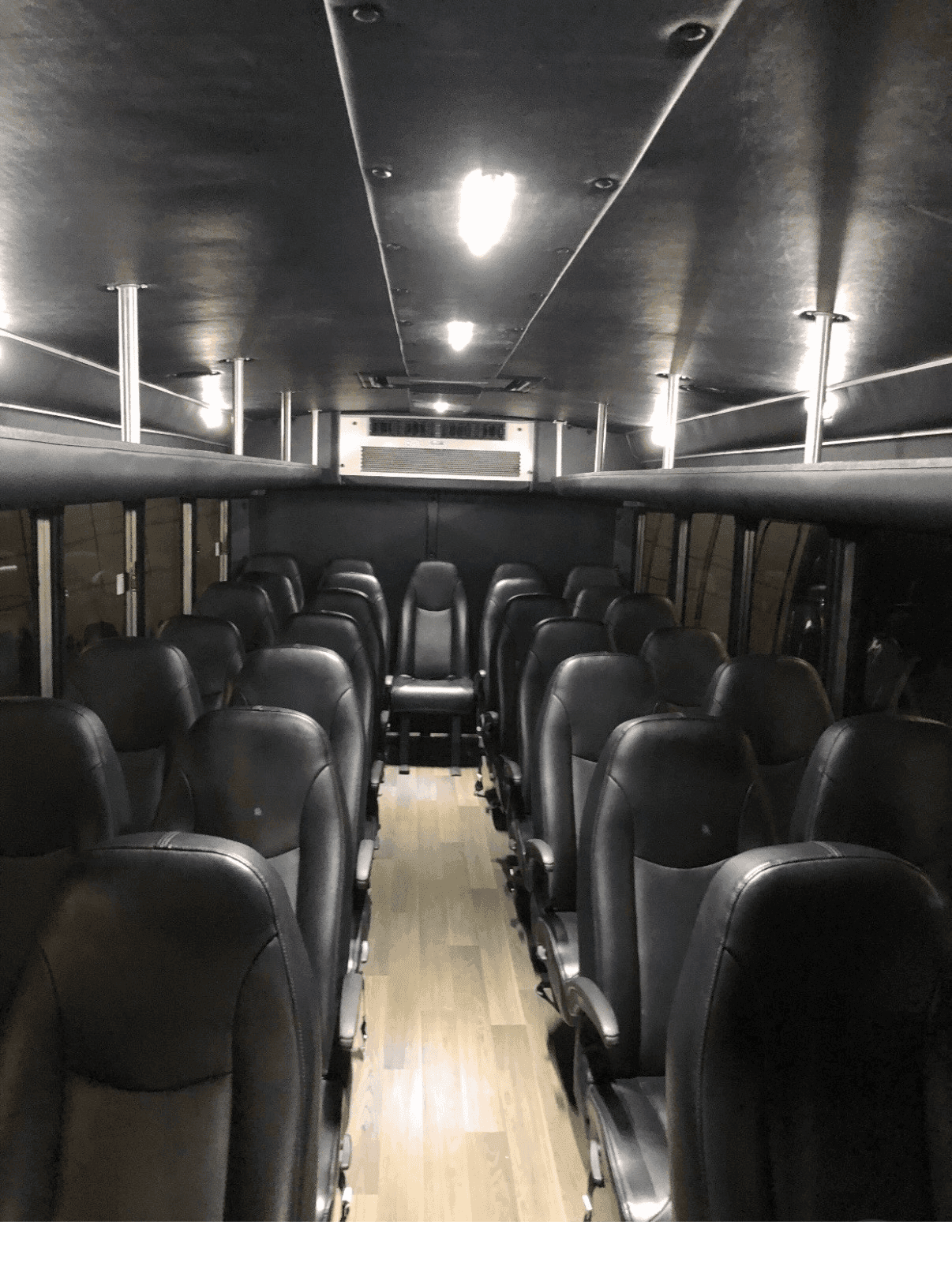 24-passenger mini coach interior seating and overhead storage