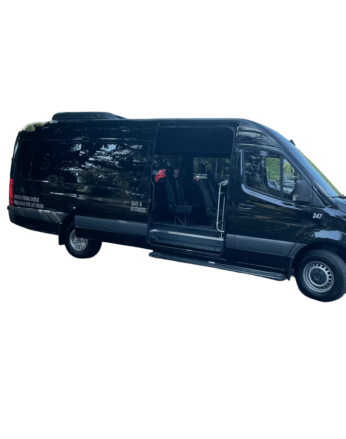 Mercedes Sprinter van exterior—typical point-to-point group vehicle Mercedes Sprinter van exterior—typical point-to-point group vehicle